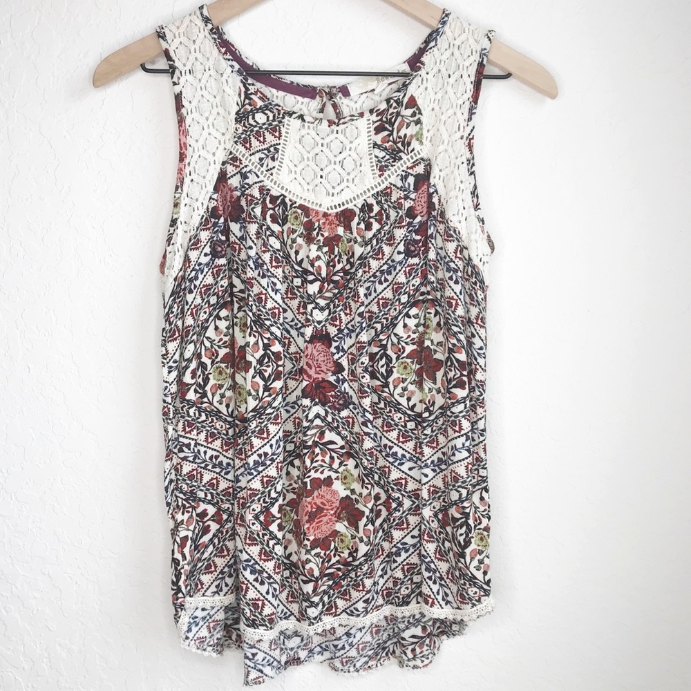 Rewind Floral Boho Crochet Lace Knitted Top, Sz L